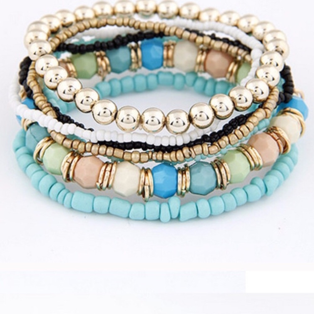Layered multicolor beads bracelets